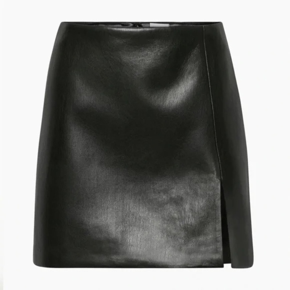 Sunday Best Black Faux Leather Mini Skirt with Side Slit - Picture 9 of 10